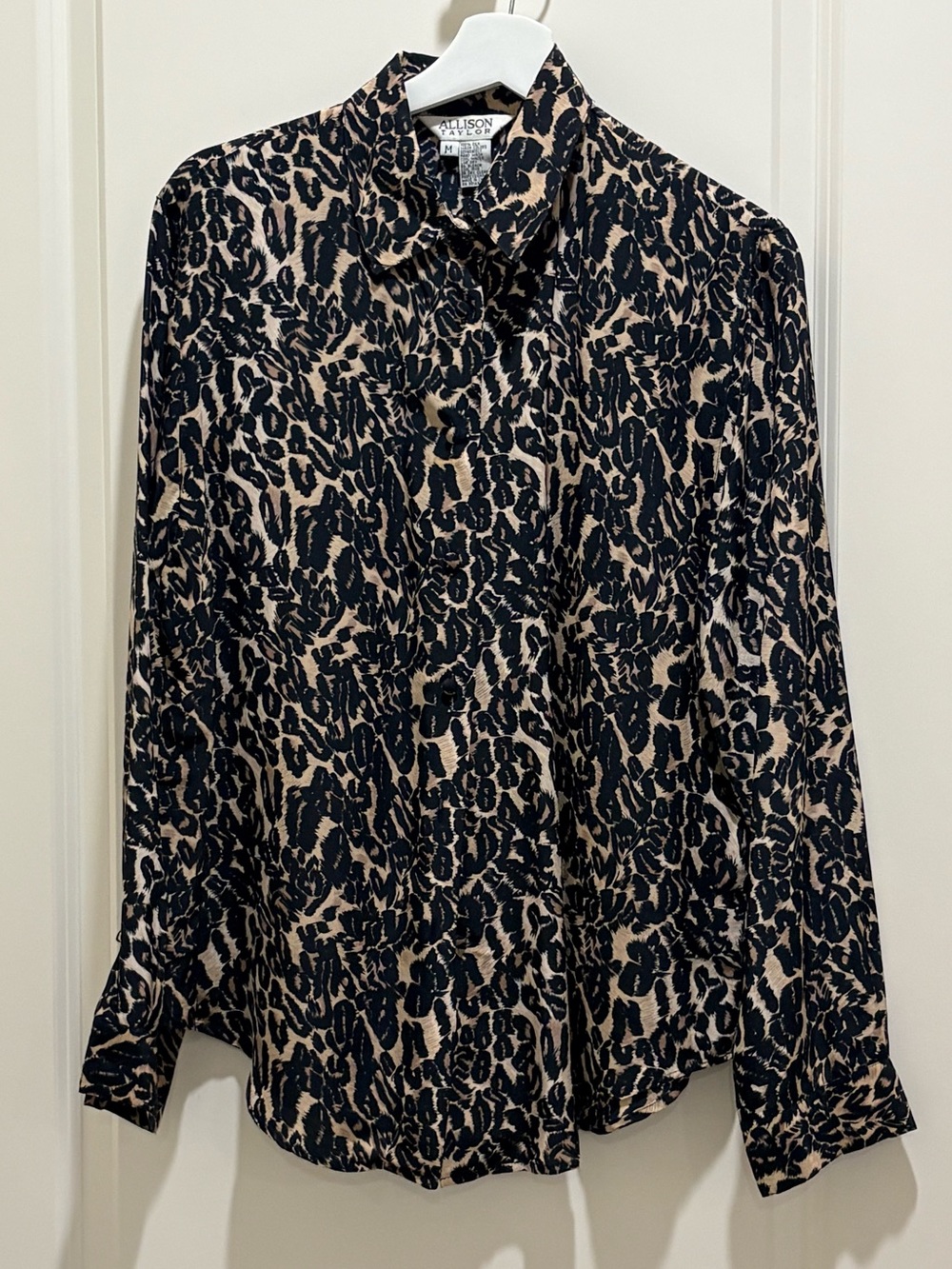Vintage Allison Taylor Silk Leopard Print Button Front Blouse
